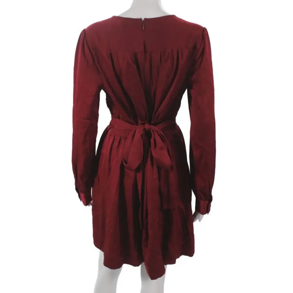 BCBGMAXAZRIA Womens Fit & Flare Red VNeck Long Sleeve Midi Dress Size S